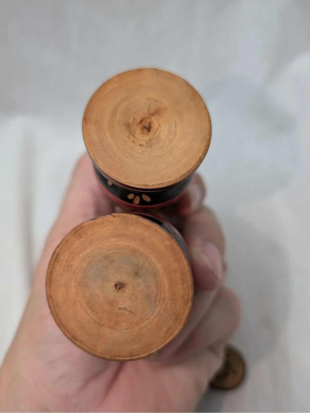 Vintage Mexico Wood Hand Carved Painted Salt & Pepper Shakers 1